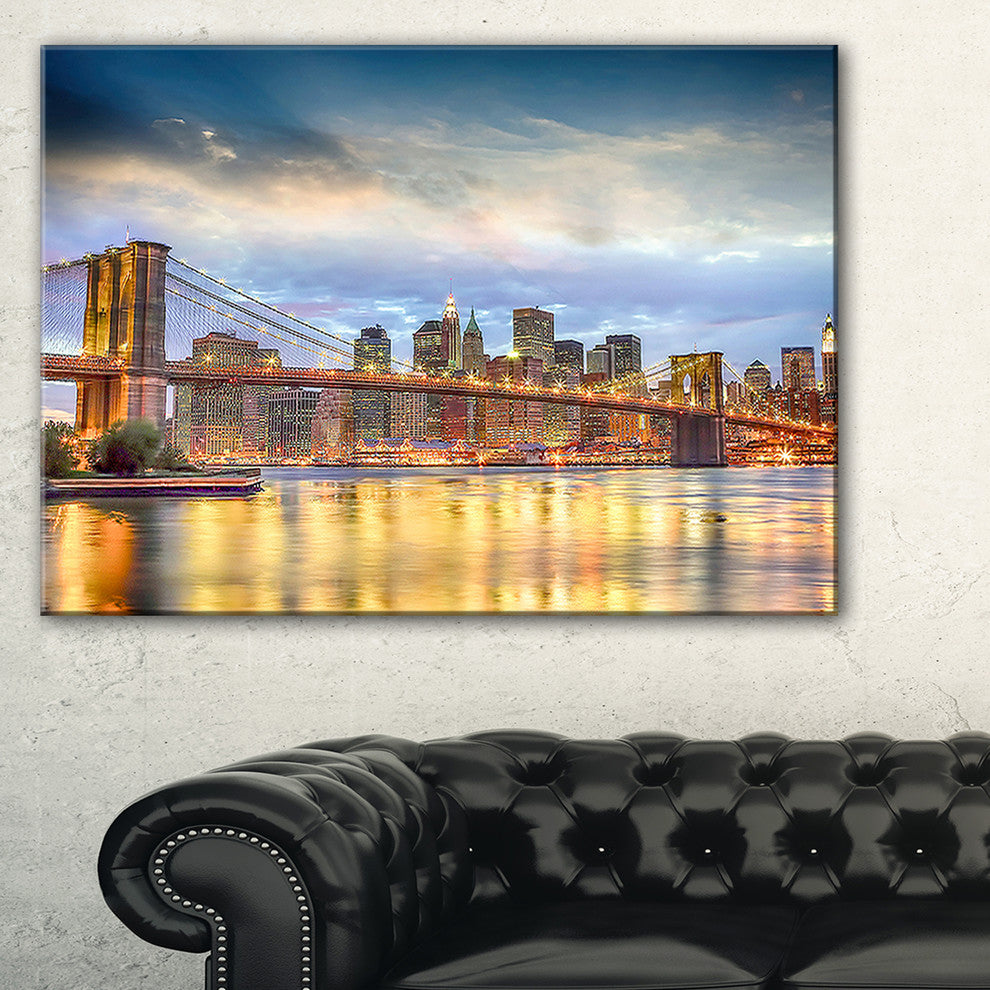 "Brooklyn Bridge With Night Illumination" Canvas Print40"x20"