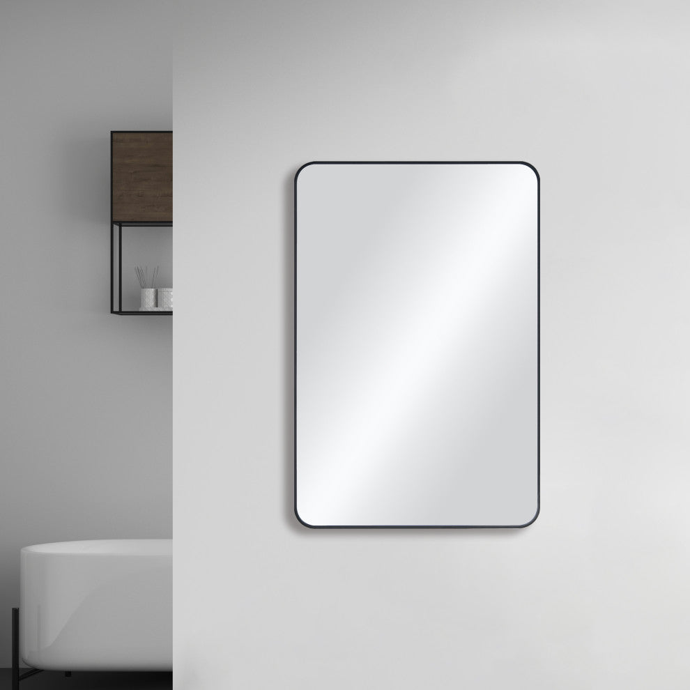 Shatterproof Wall Mount Metal Frame Mirror, FM2, Matte Black, 24"x36"