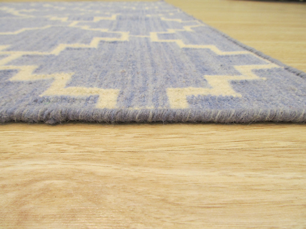 Handmade Wool Blue Contemporary Trellis Flatweave Reversible Moroccan Rug, 12'x15'