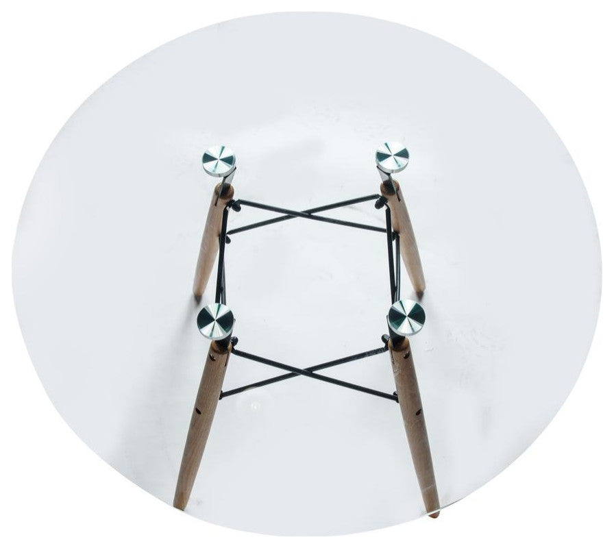 Leisuremod Dover Round Glass Top Dining Table With Natural Wood Eiffel Base