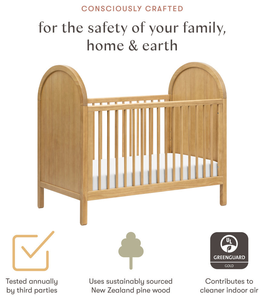 Bondi Cane 3-in-1 Convertible Crib with Toddler Bed Conversion Kit, Honey, Wood