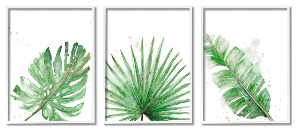 Green Leaves Modern Green Tropical Palm Fans ,3pc, each 11 x 14