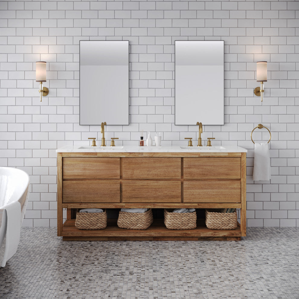Oakman Marble Top Vanity in Mango Wood, 72