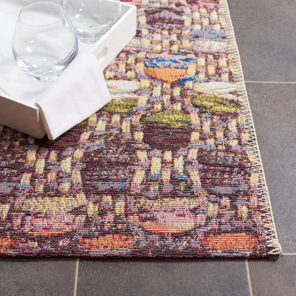 Safavieh Barbados Collection Indoor-Outdoor, BAR546 Rug, Purple/Green/Rust, 6'6" Square