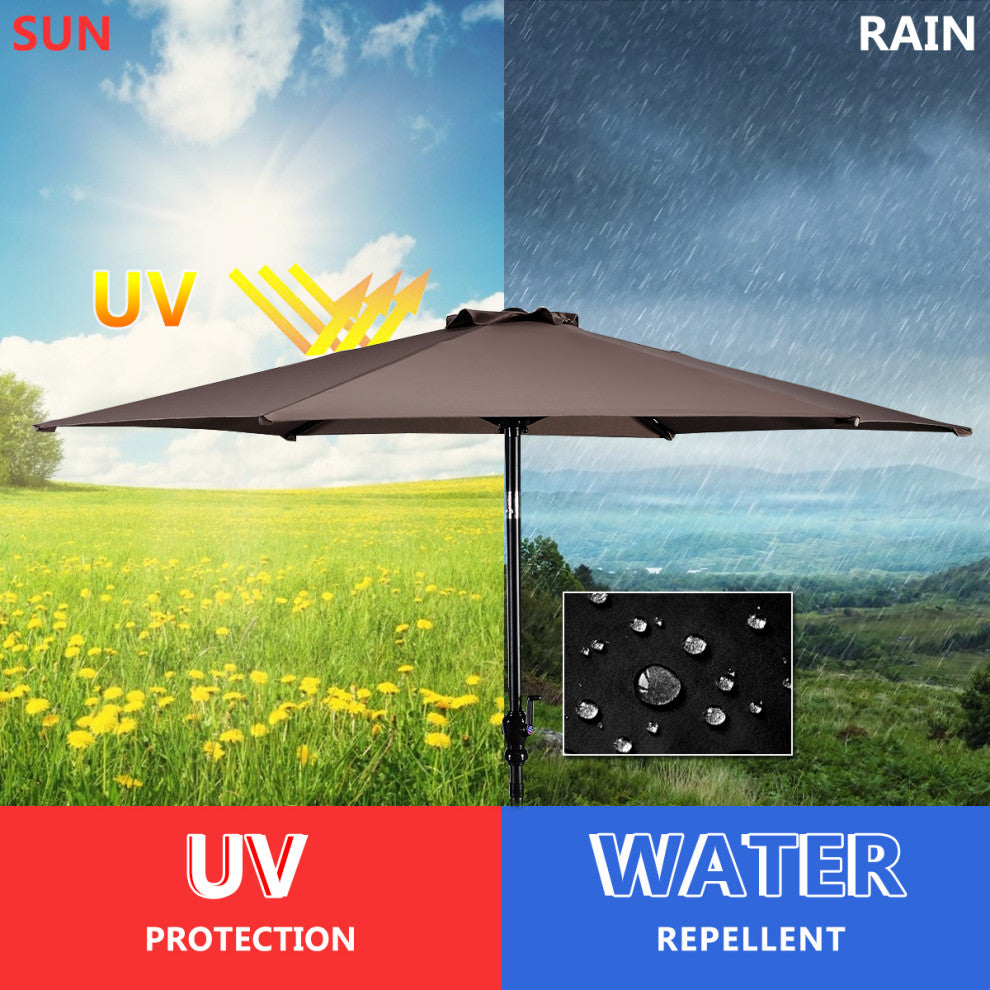 Costway 9ft Patio Umbrella Patio Steel Tilt w/ Crank Outdoor Yard Garden (Tan)