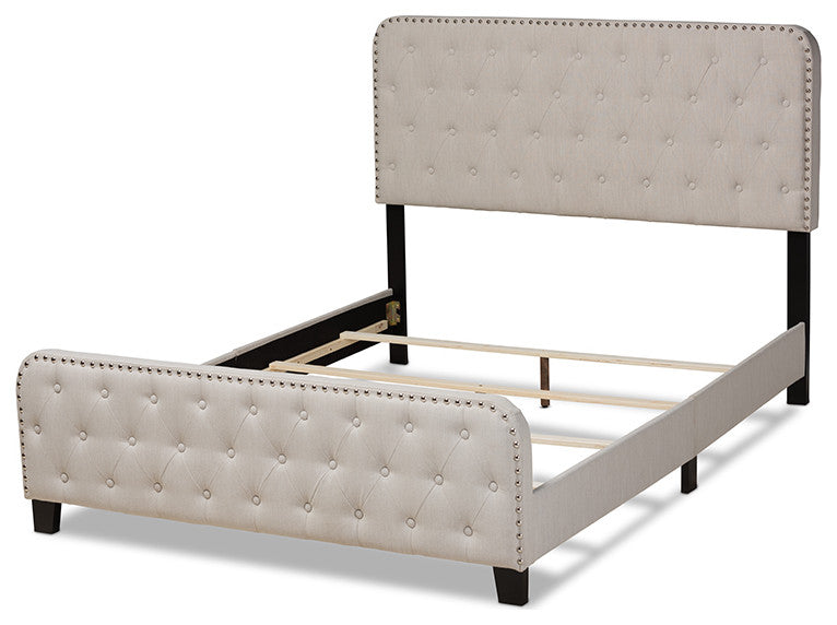 Annalisa Modern Beige Fabric Upholstered Button Tufted Full Size Panel Bed