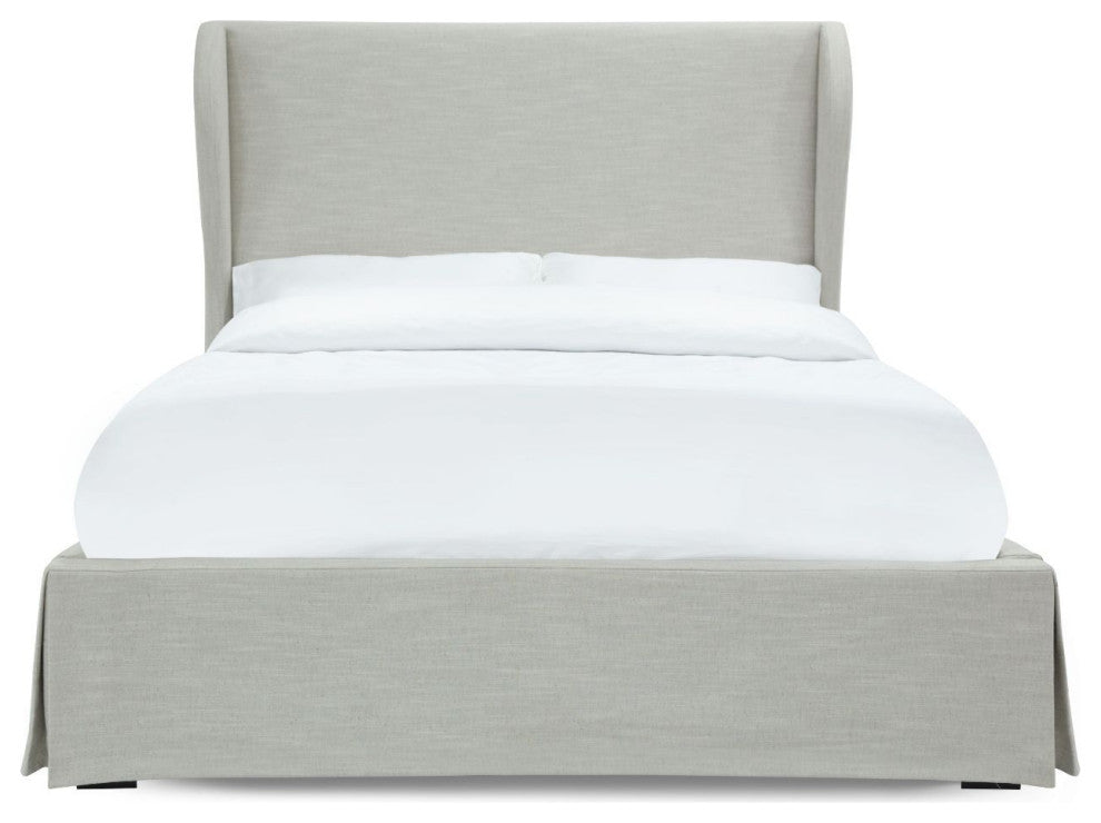 Modus Hera Queen Upholstered Skirted Storage Panel Bed in Oatmeal