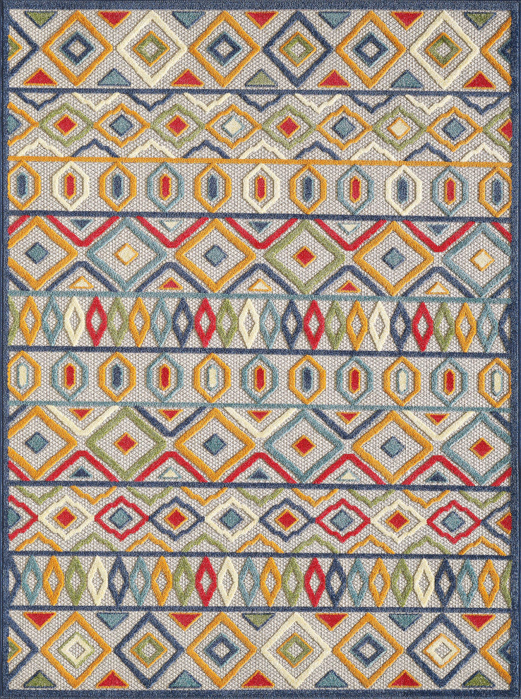 KAS Calla 6928 Ivory/Multi Aztec Area Rug, 6'7"x9'