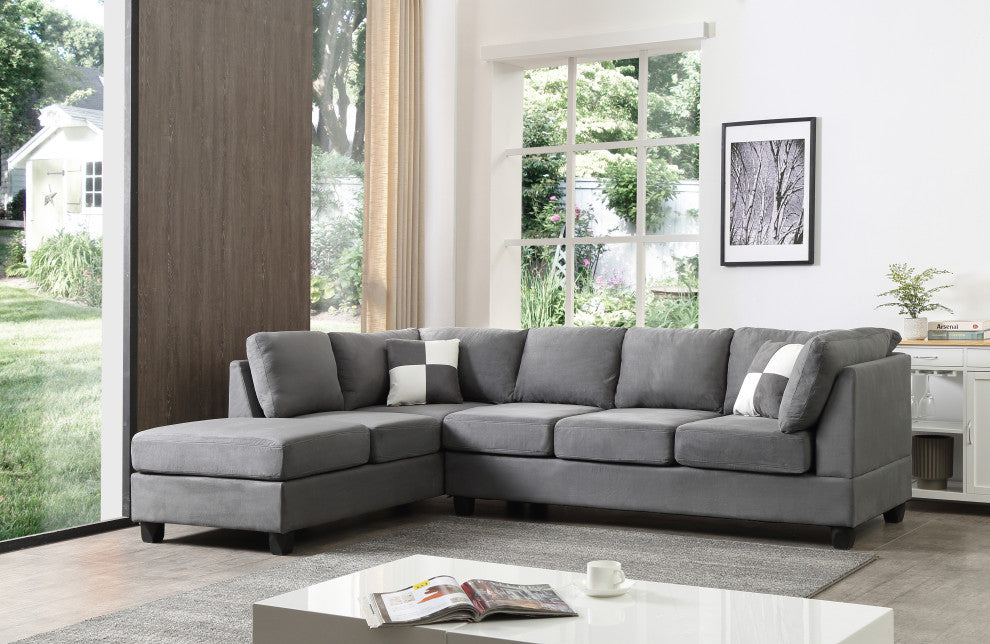 Solana Micro Suede Sectional, Grey Micro Suede