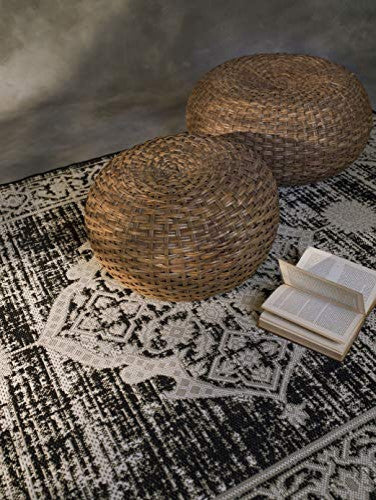 Outdoor Persian Accent Rug - Bacteria Resistant Rug, Black, 7'10"x10'