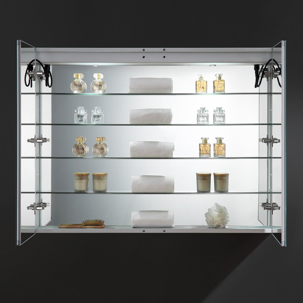 Tiempo Bathroom Medicine Cabinet With LED Lighting and Defogger, 48"x36"