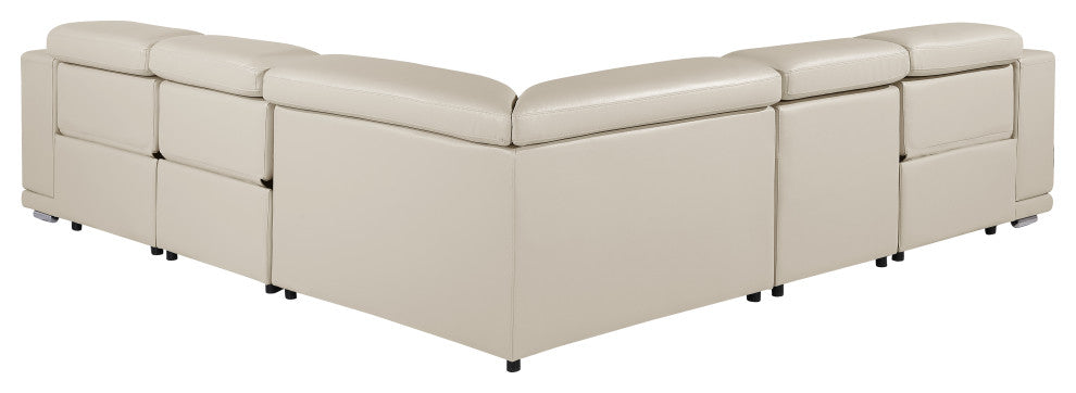 Federico 5-Piece L-Shaped Top Grain Italian Leather Sectional, Beige