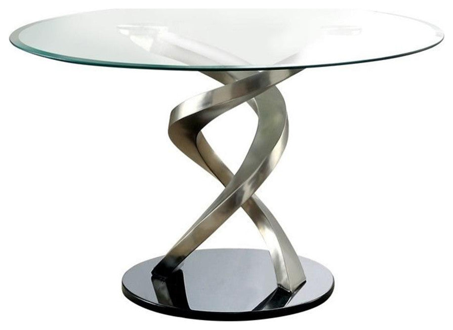 Bowery Hill Contemporary Glass Gray Finish Round Dining Table