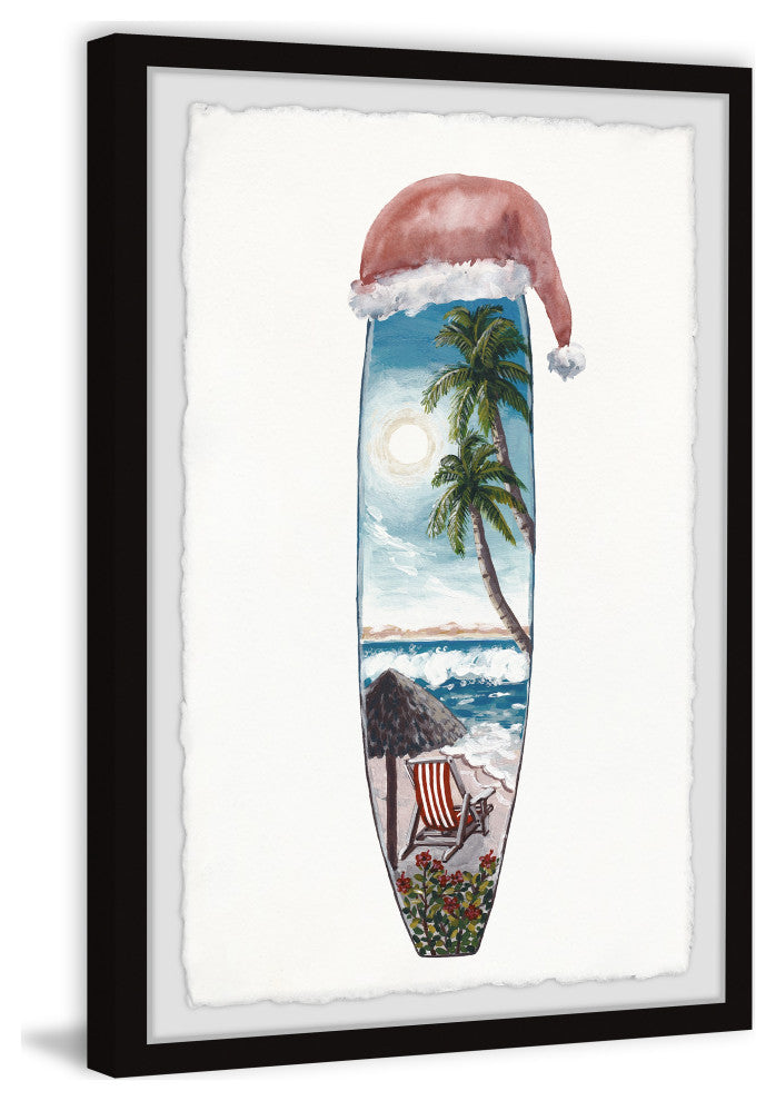 "Christmas Surfboard" Framed Painting Print, 16x24