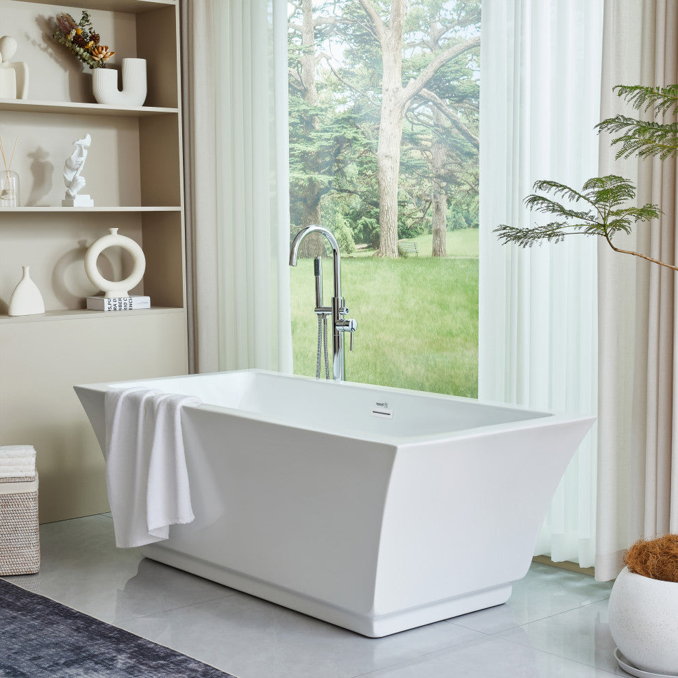 Freestanding Acrylic Bathtub, Pure White, S, 59"