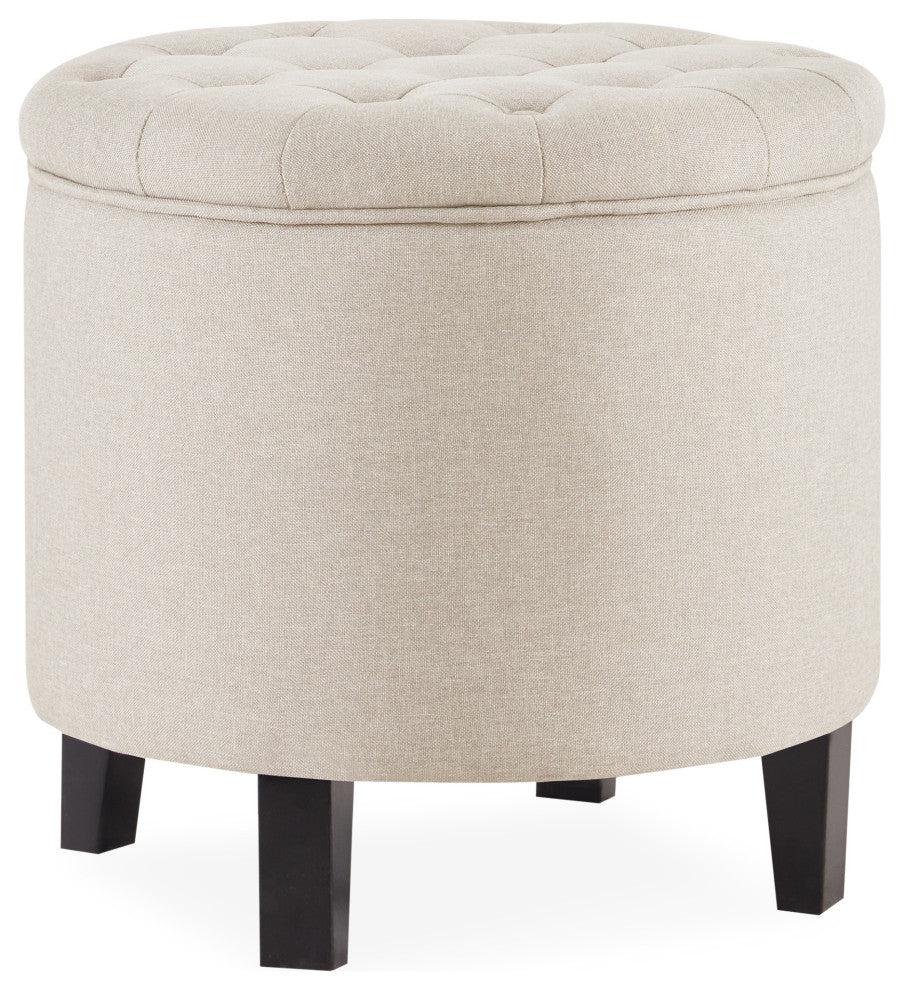 Storage Ottoman with Button Tufted Accents, Beige