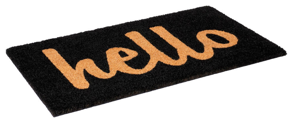 Hello Doormat Black/Natural Script, 17"x29"