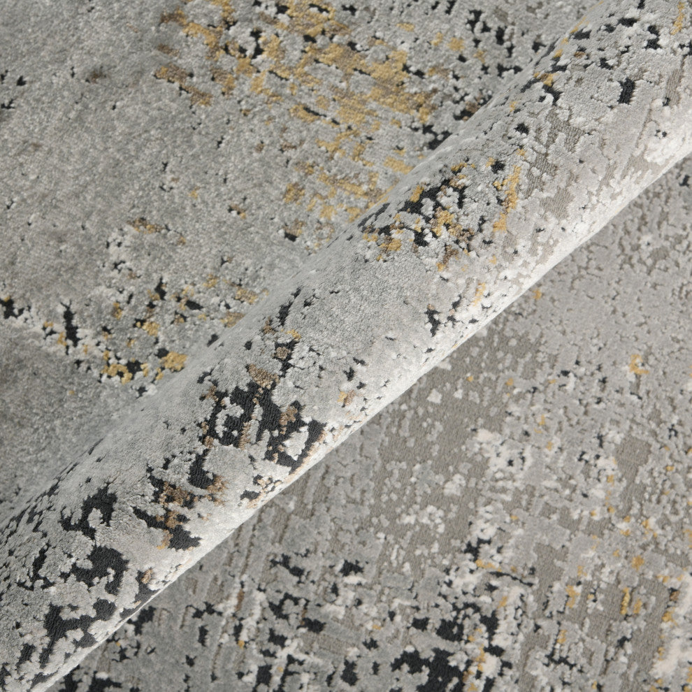 Haleena Wright Gray/Gold Polyester Blend Area Rug, 10'3"x14'