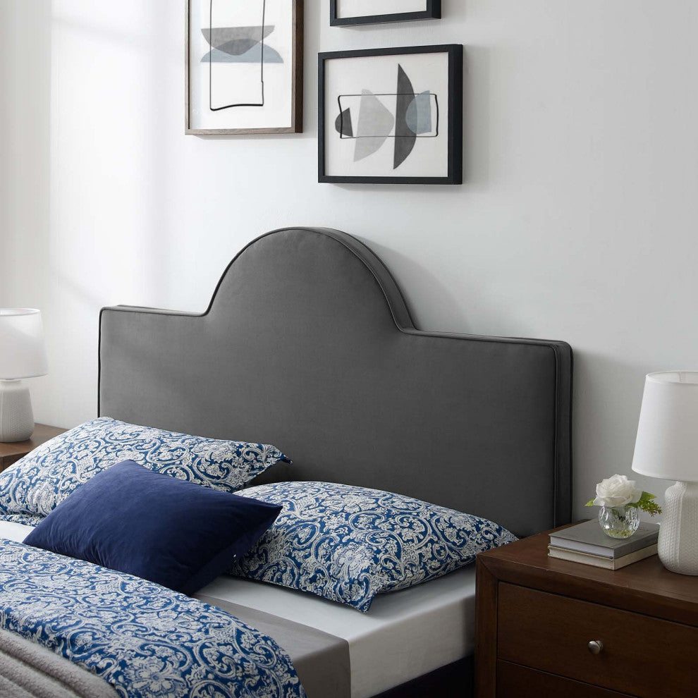 Headboard, Full Queen Size, Velvet, Dark Gray, Modern Contemporary, Bedroom