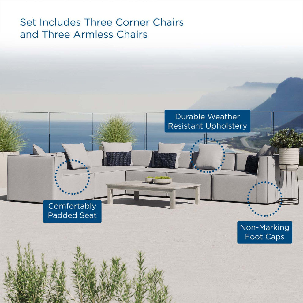 Lounge Sectional Sofa Set, Fabric, Gray, Modern, Outdoor Patio Cafe Bistro