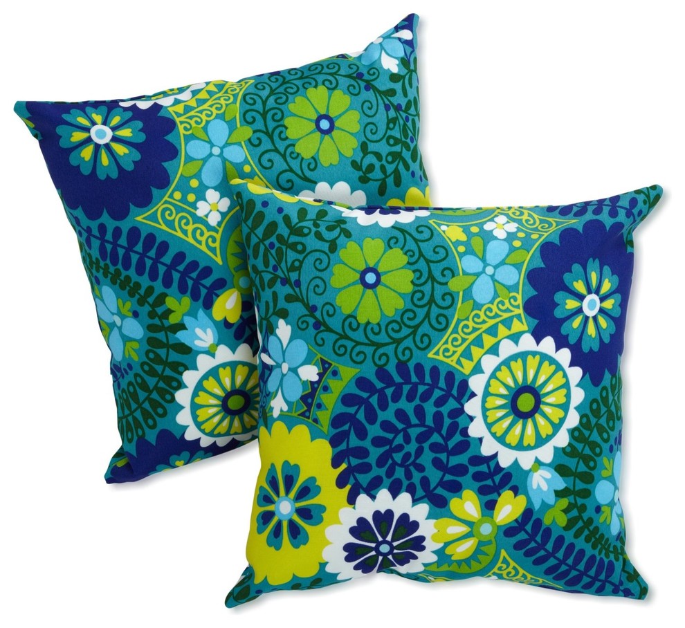 Blazing Needles 17" Outdoor Knife Edge Throw Pillows, Set of 2, Luxury Azure