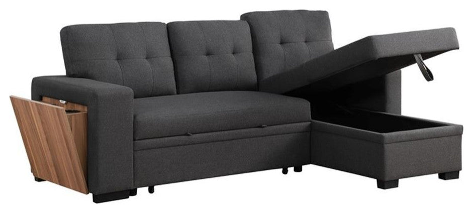 Fabric Reversible Modern Side Compartment Sleeper Sectional Sofa Bed-Dark Gray