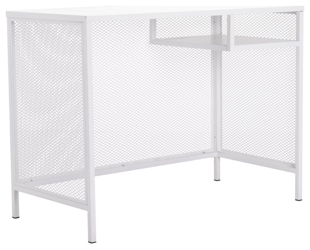 Computer Work Desk, Rectangular, Steel Metal, White, Home Business Office