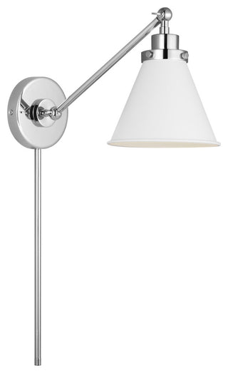 Wellfleet Single Arm Cone Task Sconce, Matte White and Polished Nickel