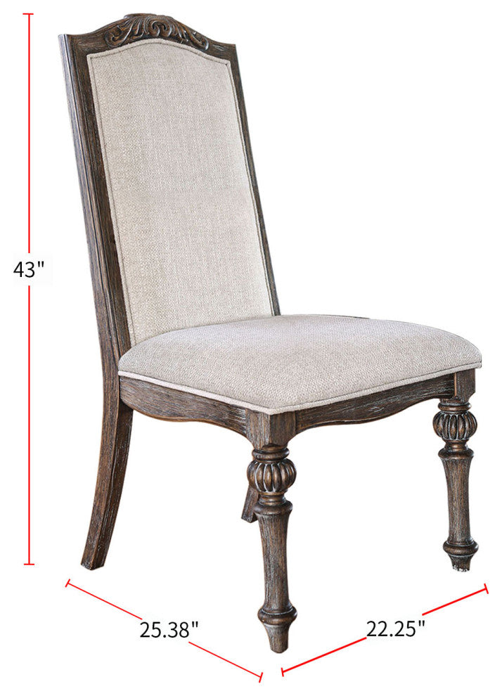 Side Chair, Rustic Natural Tone and Ivory,Pack of Two