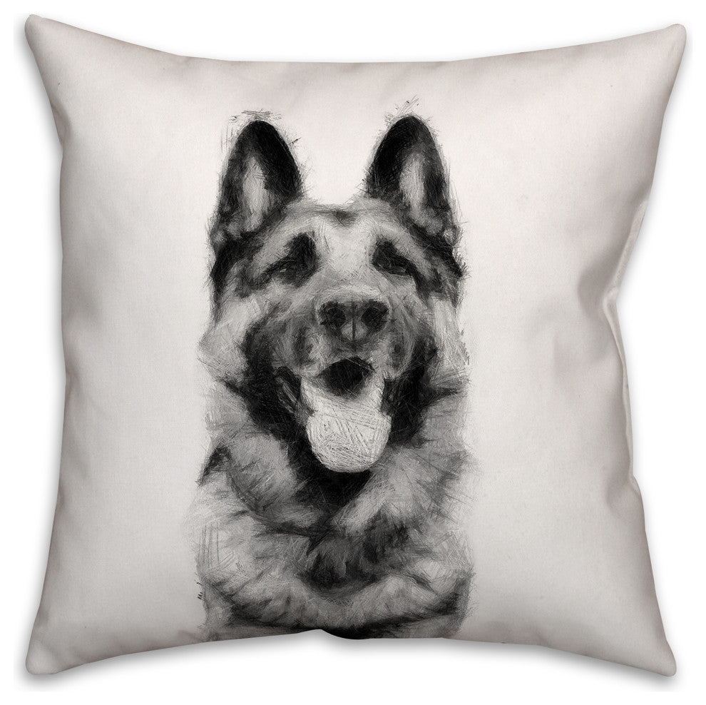 German Shepherd Sketch 18x18 Throw Pillow
