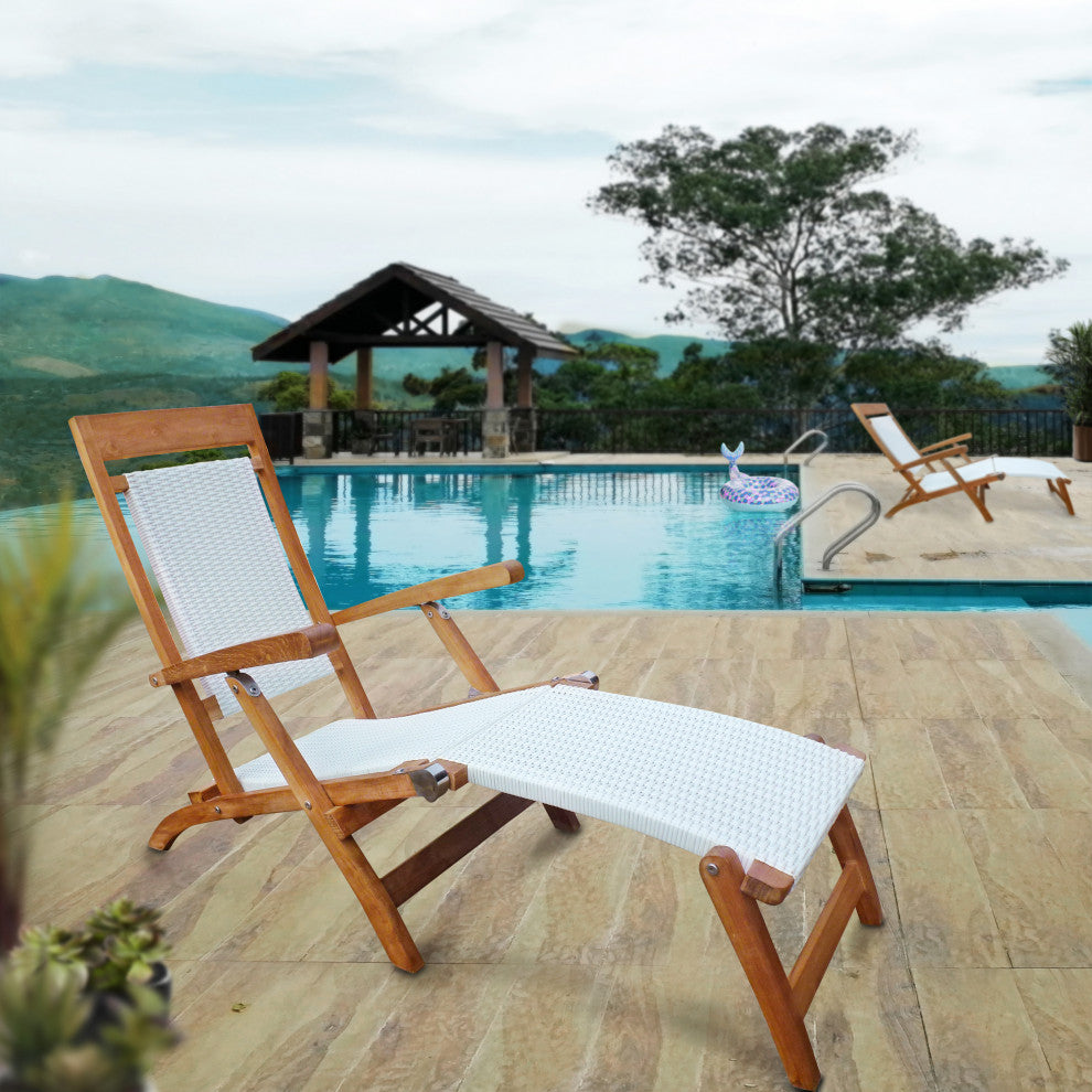 Teak Wood Narmada Outdoor Steamer Chair With Webbing, White