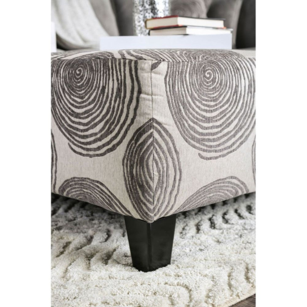 Fabric And Wooden Ottoman with Square Design, Gray
