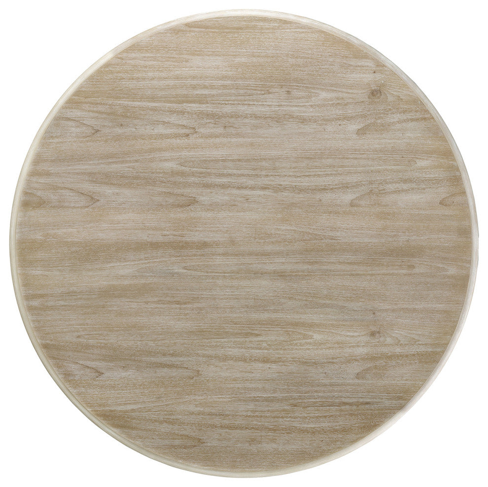 Round Wooden Dining Table With Curved Pedestal Base, White Washed