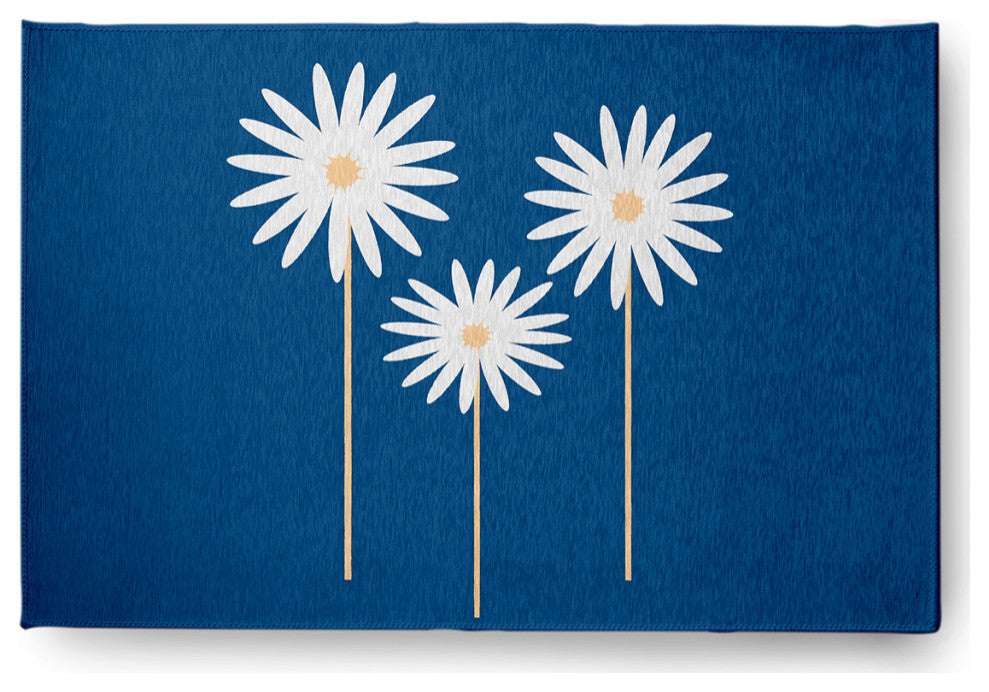 Floral Print Spring Chenille Rug, Dark Cobalt Blue, 2'x3'