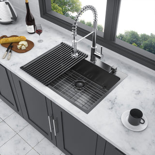 Black Stainless Steel Single Bowl Drop-In Kitchen Sink with Drain Assembly, Gunmetal Black, 33'' X 22''