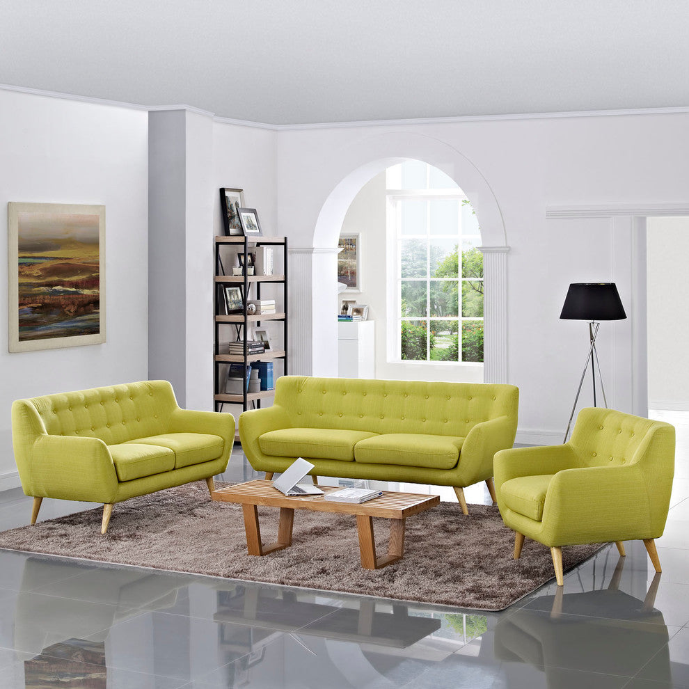 Modern Urban Contemporary Living Room 3-Piece Set, Green Fabric