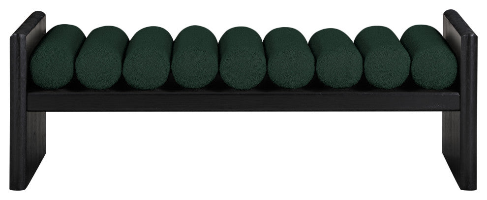 Waverly Boucle Fabric Upholstered Bench, Green, 52" Wide, Black Finish