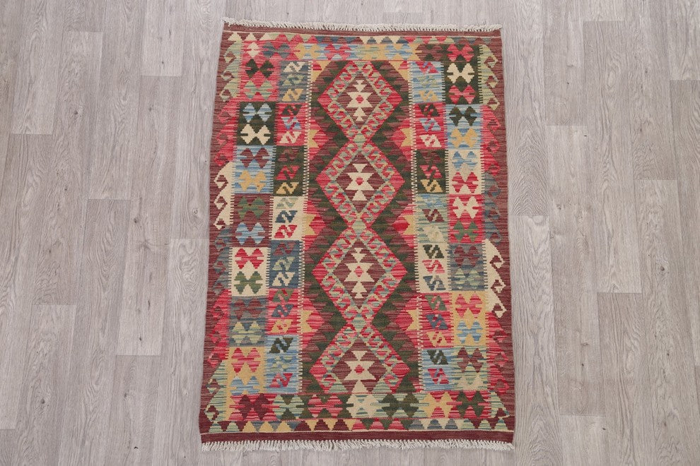 Kilim Southwestern Traditional Flat-Woven Turkish Oriental Area Rug, 4'9"X3'4"