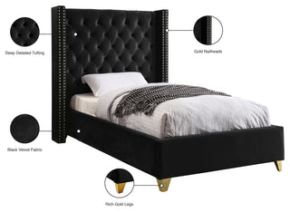 Barolo Velvet Upholstered Bed, Black, Twin