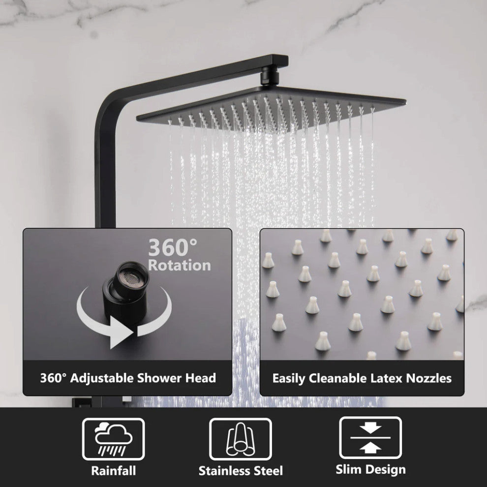 Rain Shower System with Tub Spout and High Pressure 10" Rain Shower Head