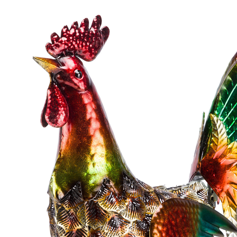 Glossy Metal Rooster Decor with Turquoise Tail