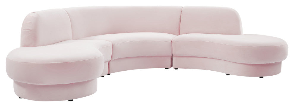 Rosa Velvet Upholstered 3-Piece Sectional, Pink