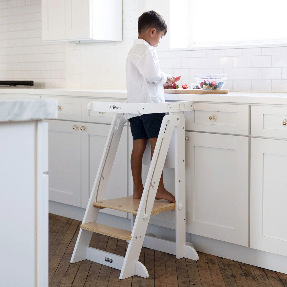 Little Partners Learn 'N Fold Learning Tower, Soft White With Natural