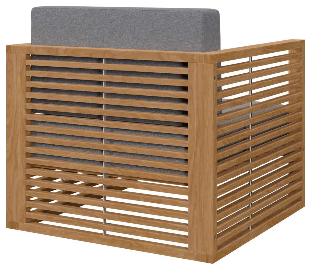 Lounge Chair ArmchairTable Set, Gray Natural, Teak Wood, Outdoor Garden