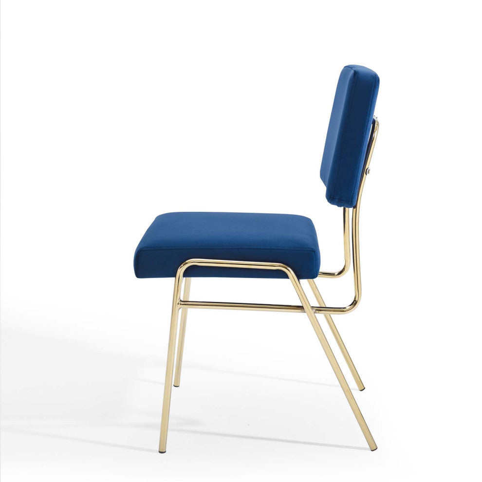 Side Dining Chair, Velvet, Metal, Gold Blue Navy, Modern, Cafe Bistro Restaurant