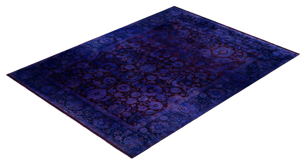 Overdyed One-of-a-Kind Hand-Knotted Area Rug Purple, 9' 1" x 12' 0"