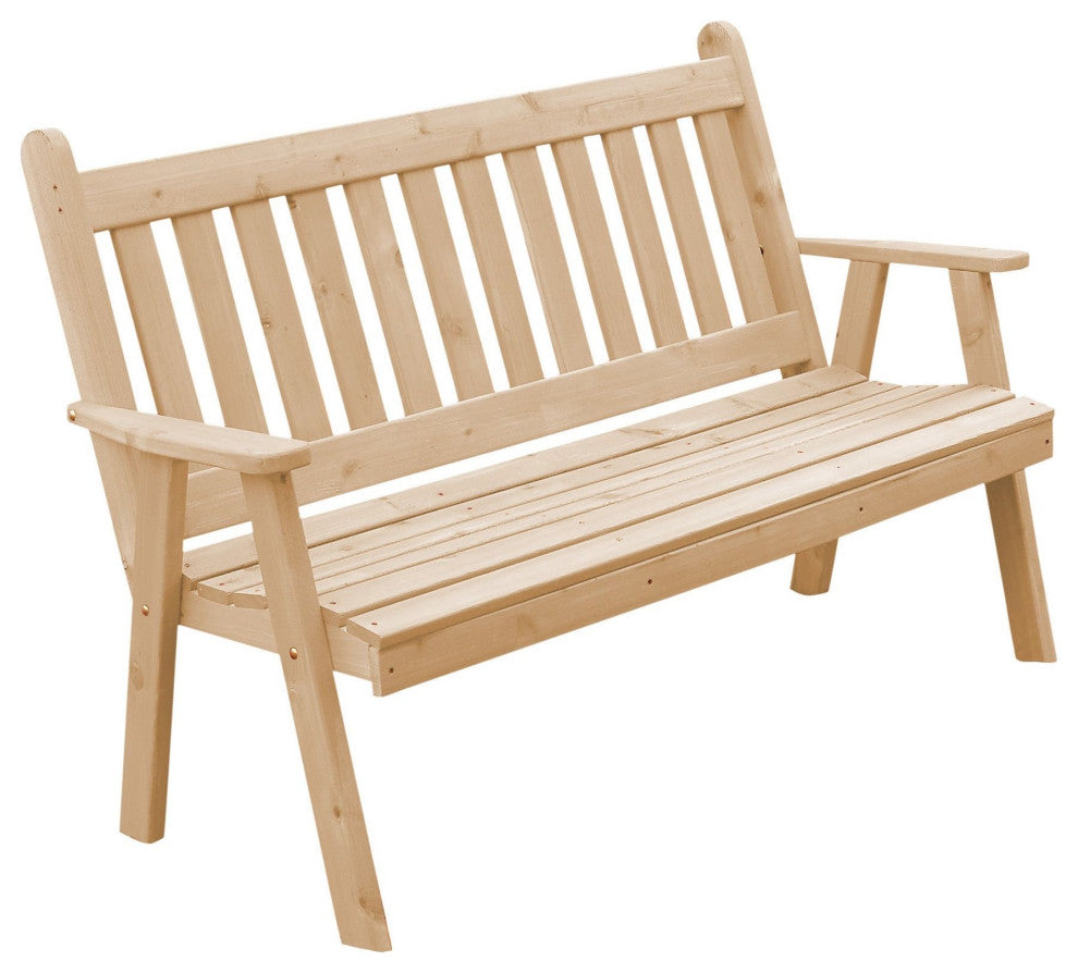Pine Traditional English Garden Bench, Unfinished, 5 Foot
