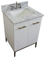 25" Single Sink Vanity, White Finish With White Carrara Marble