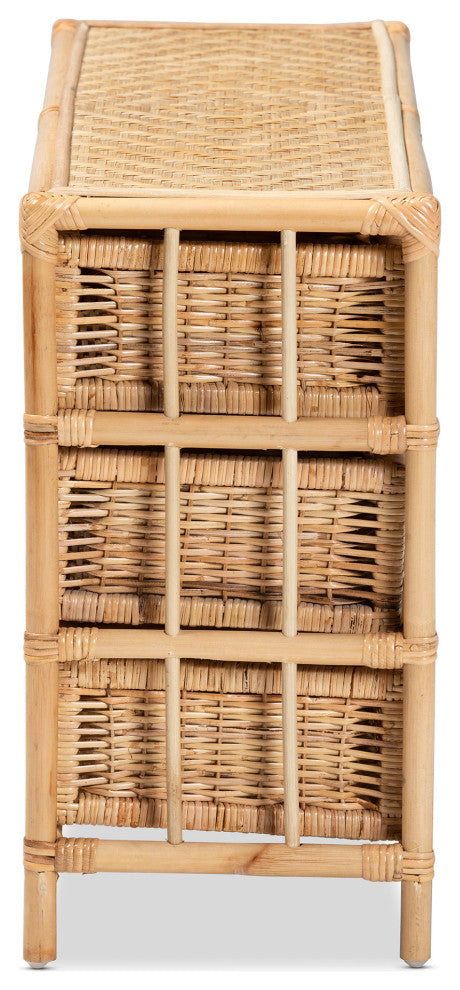 Dariana Modern Bohemian Natural Brown Rattan 6-Drawer Storage Cabinet