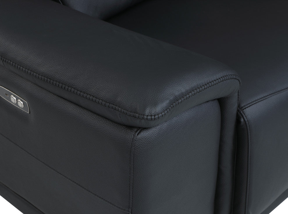 Federico 7-Piece L-Shaped Top Grain Italian Leather Sectional, Black